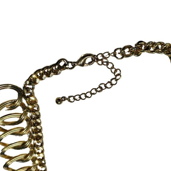 60s Vintage Textured Gold Chunky Interlocking Rings Collar Statement Necklace - Picture 5 of 6